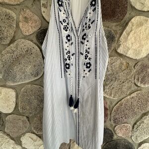 Striped Sleeveless dress with Floral Embroidery